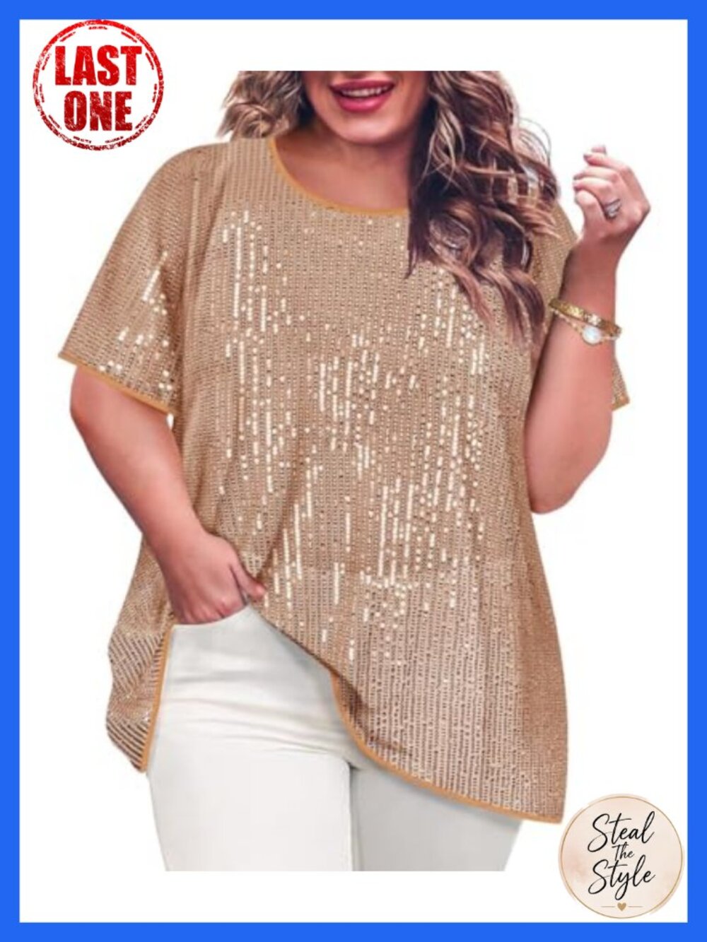 TIYOMI Plus Size Sequin Sparkly Crewneck Party Top XL-5XL Shiny Tunic